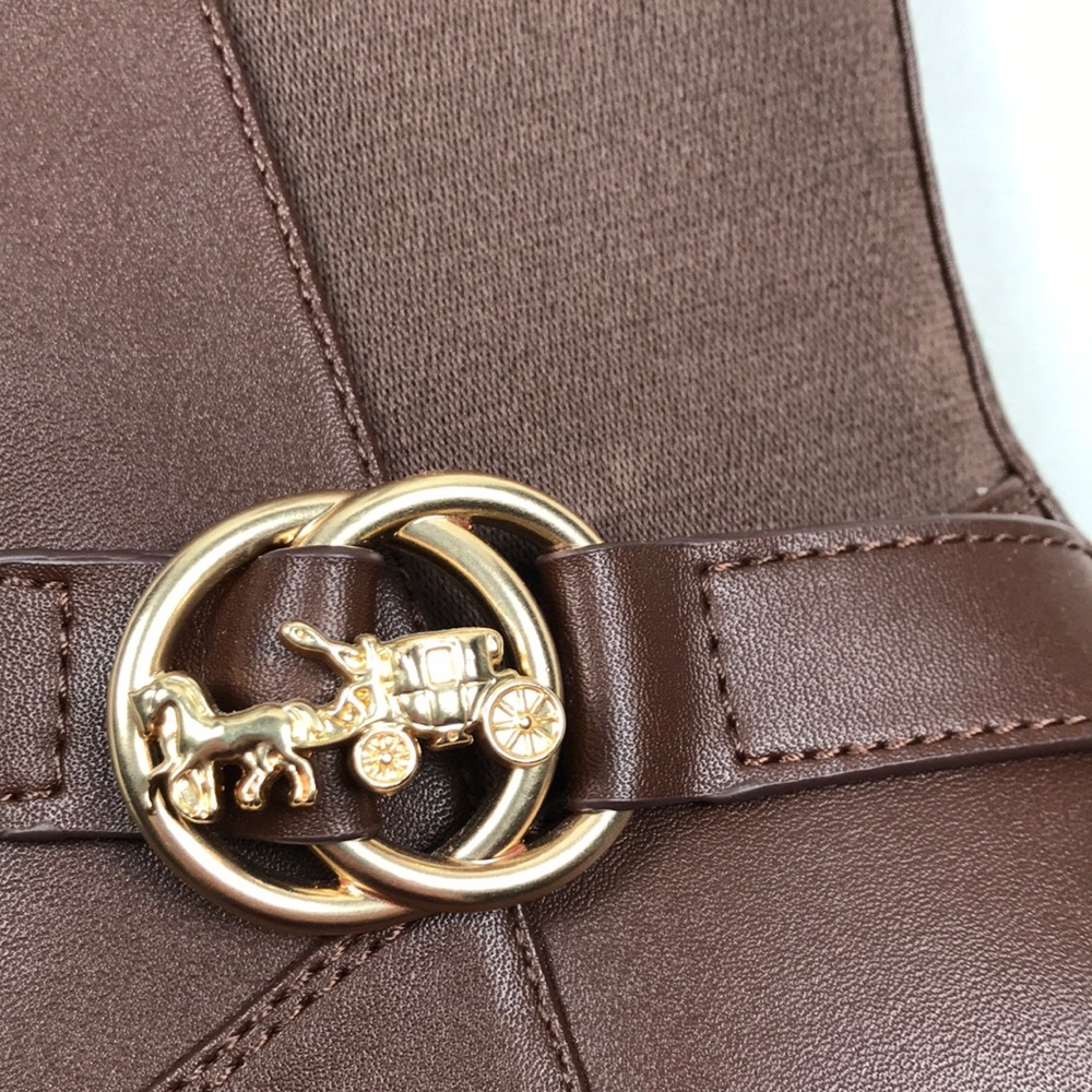 COACH Farrah Brown Leather Tall Riding Boots Logo Buckle NEW NWOB - Picture 3 of 15